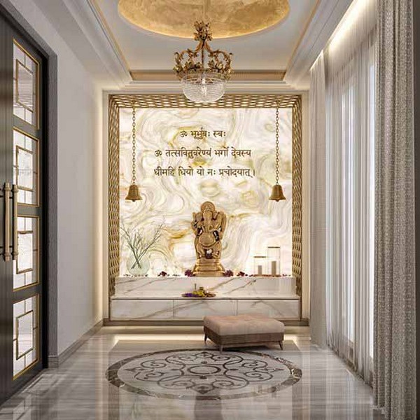 Luxurious pooja room with white walls